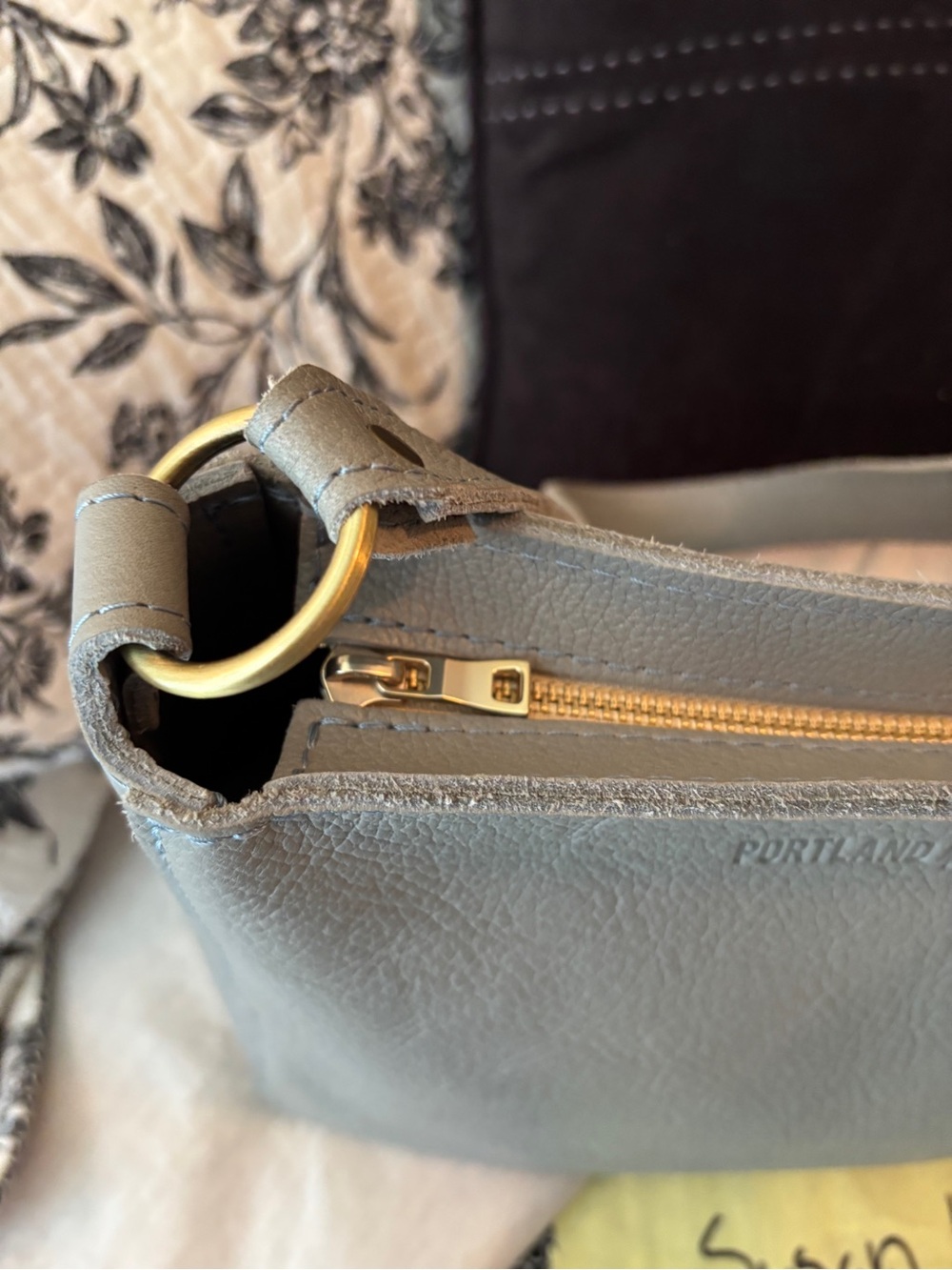 Portland Leather Goods- Nimbus Gray Triangle Shoulder Bag. - Picture 4 of 6